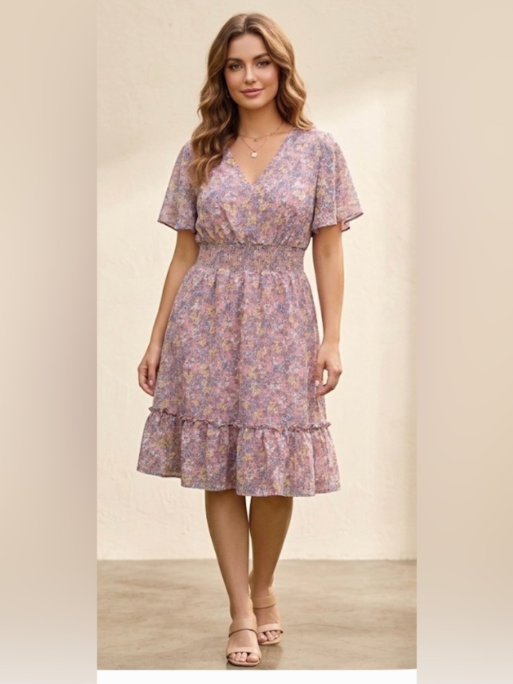 Berkley Jensen size large dress 
Short sleeve, dusty pink with floral pattern